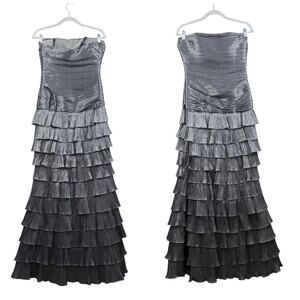 Dalia MacPhee Strapless Ruffled Taffeta Mermaid Gown Pewter Size 4 Evening Prom